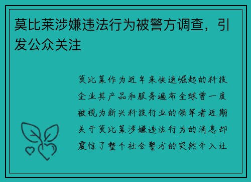 莫比莱涉嫌违法行为被警方调查，引发公众关注